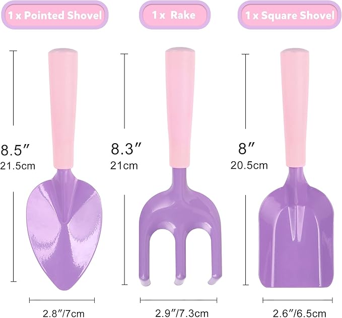 3 PCs Kids Gardening Set Trowel Rake Shovel Children's Garden Tools Pink Purple Kids Garden Tools Gardening Gifts for Kids Girls