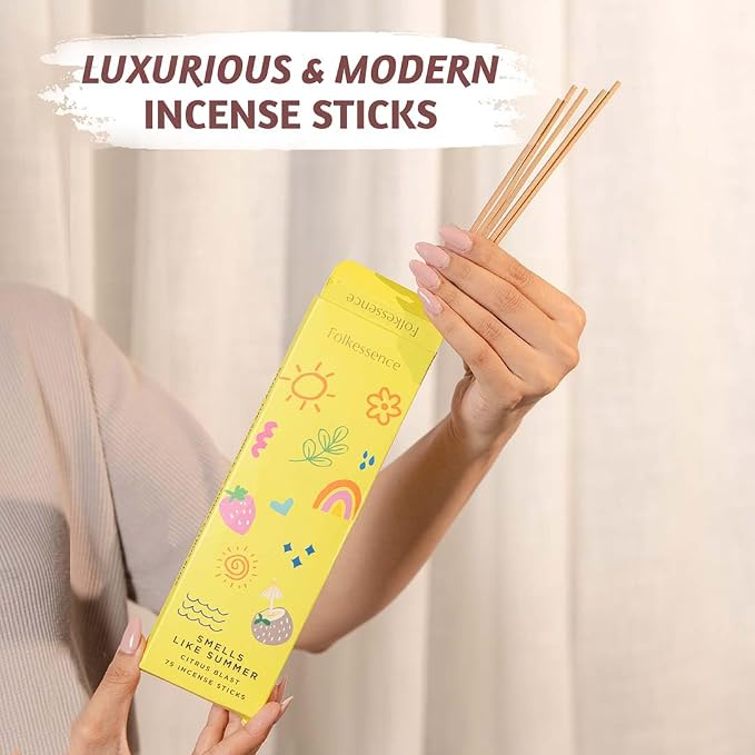 Folkulture Incense Sticks (75 Sticks) |8" Premium Smell Like Summer Incense Sticks for Odor Neutralizer, Summer Vibes|No Charcoal,Organic,Non Toxic, Long Burning Citrus, Summer Scents Insence-Sticks