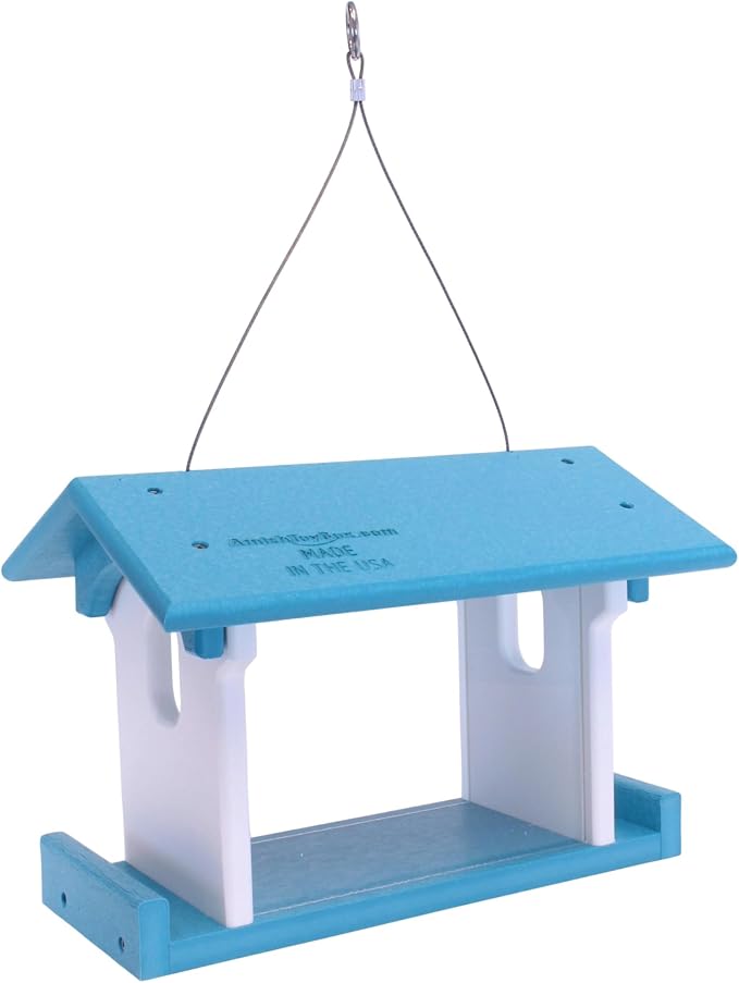 Bluebird Feeder - Poly Lumber - Hanging Blue Bird Feeder for Mealworms (Aruba Blue and White)
