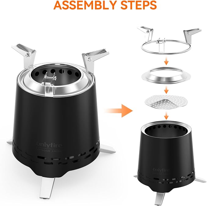 2-in-1 Smokeless Fire Pit with Pot Bracket & Carry Bag, 7.8” Portable Camping Stove, Wood Burning Mini Tabletop Fireplace for Patio Backyard RV Tailgating, Black FP053