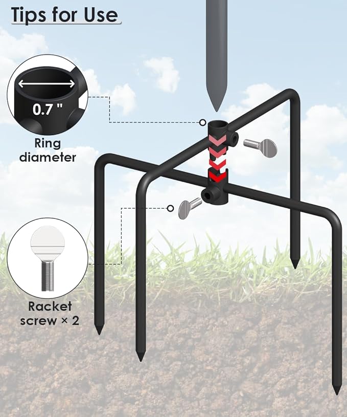 Mocomax Pole Stabilizer Stand Base Applies to 0.39" to 0.7" Shepherds Hook, Outdoor Bird Feeder Pole Stabilizer Support with 4 Prongs, Metal Holder Base for Birdhouse, Flagpole, Umbrellas, Black