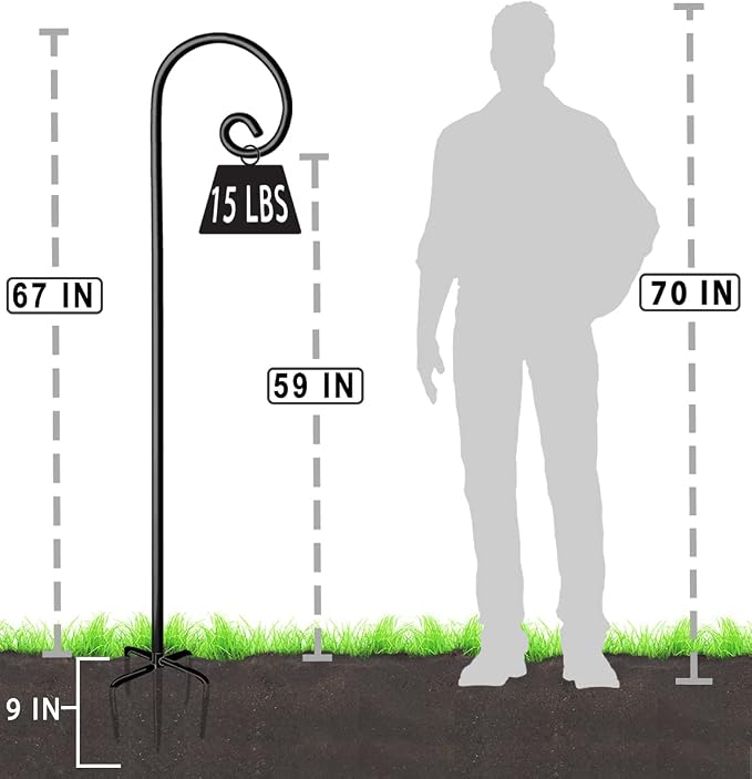 Artigarden Outdoor Shepherd Hooks 76 inch Tall for Bird Feeder (2 Packs), Adjustable Metal Garden Poles for Hanging Plants Solar Light Lantern, Bright Black