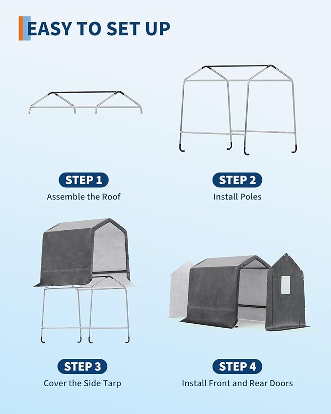 6x8Ft Motorcycle Carport, Heavy Duty Motorcycle Shed with Roll-Up Door & Vent, Outdoor Portable Storage Shed, Waterproof & UV-Resistant, Storage Sheds for Motorcycle, Firewood, Tools