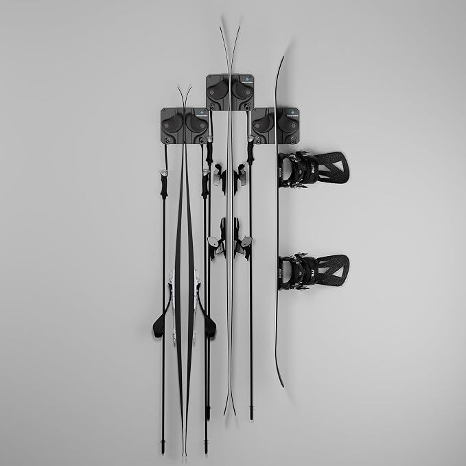 Gravity Grabber Ultimate Ski & Snowboard Wall Storage Rack - Fits any Ski or Snowboard - Save Your Rocker, Tips and Tails - Damage-free - 3x - Black