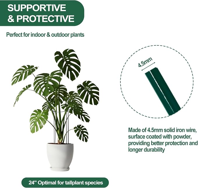 24in Tall Heavy-Duty Plant Support Stakes, 12 Pack Adjustable Peony Cages & Supports for Outdoor Plants, Large Garden Plant Stakes for Peony, Tomato