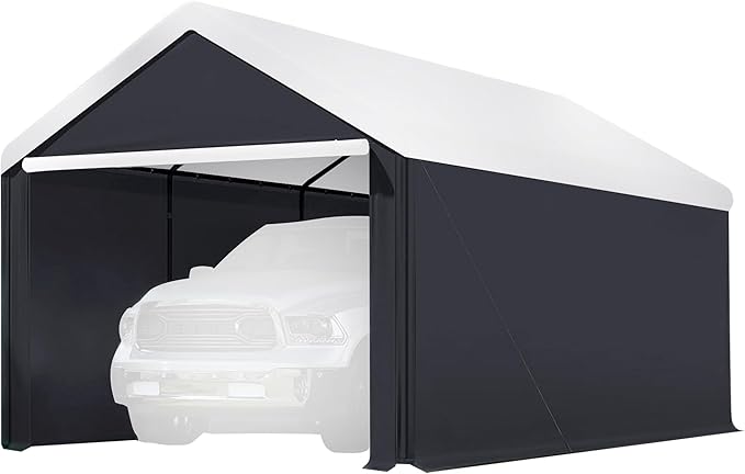 Caravan Canopy Car Tent Sidewalls for Carport, Garage & Shed, Domain, 10 x 20 Ft, Black (Roof and Canopy Not Included) - Portable Vehicle and Motorcycle Shelter - Large Outdoor Storage