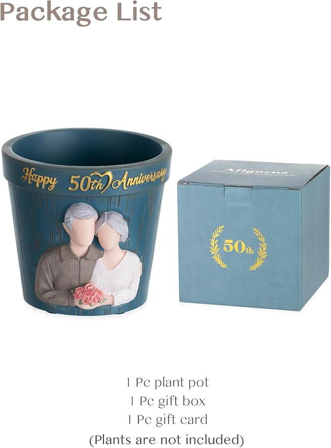 50th Anniversary Wedding Gifts: Hand-Painted Planter Presents for Couple Parents Husband Wife Grandparents - 50th Gold Anniversary Wedding Gifts with Gift Box Happy 50 Years Anniversary Card
