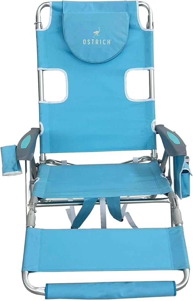 Ostrich the Backpack 3N1 Portable Chair with Cooler Bag and Reclining Lounger for Tanning, Camping, Beach, and Outdoor Essential, Light Blue