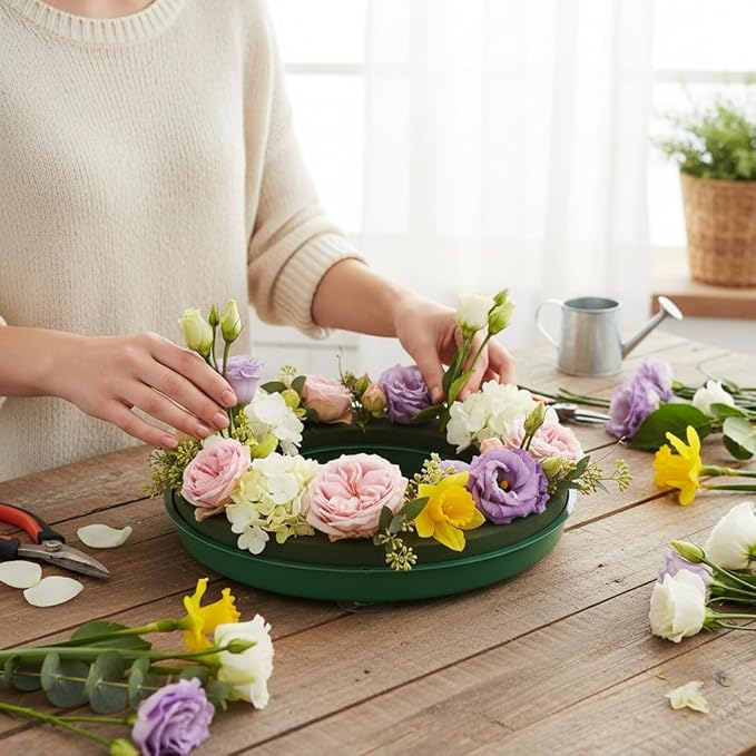 2Pcs Floral Foam Ring 11.81" Flower Foam Wreath Base with Suction Cup, Wet Floral Foam Wreath for Artificial & Fresh Flowers, for Wedding Car Table Centerpiece Florist Flower Arrangement