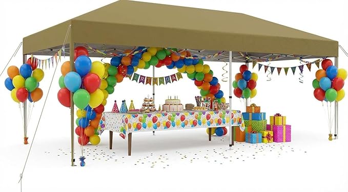 10x20ft Pop Up Canopy Tent, Commercial Heavy-Duty Steel Frame, 210D Oxford Waterproof UV Protection Canopy with 4 Sidewalls, 12 Stakes, 6 Sandbags & Wheeled Bag for Wedding, Camping, Farmers Market