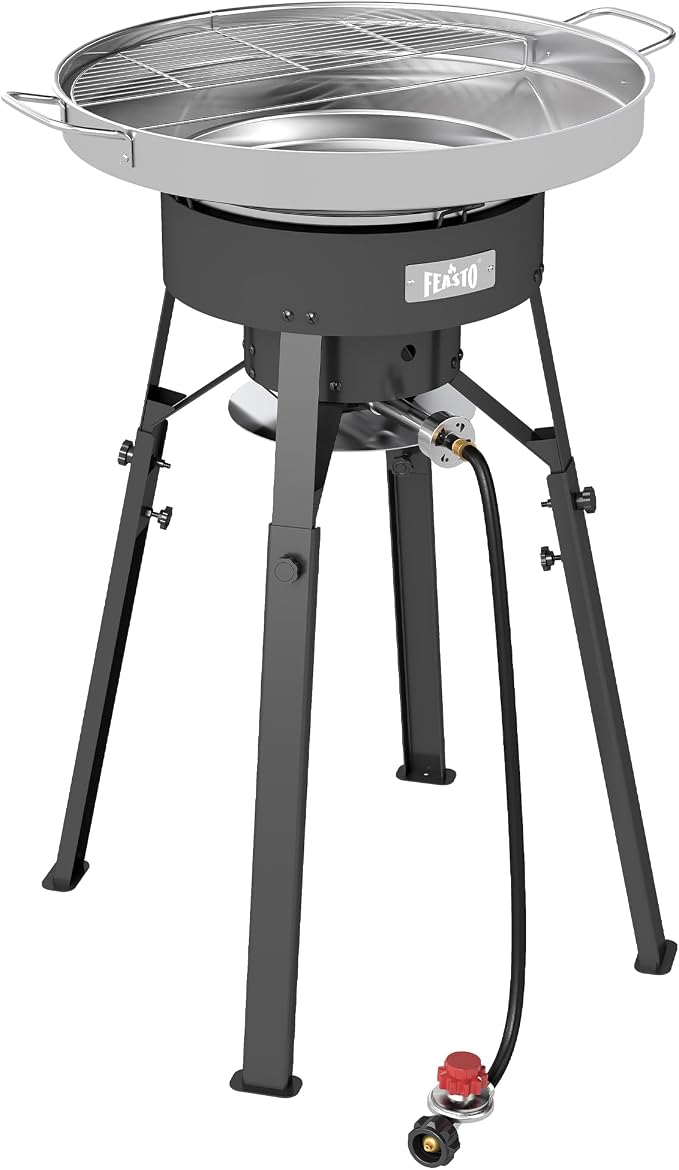 Feasto 23" Stainless Steel Concave Comal Set, Discada Disc Cooker with 54,000 BTU Paella Burner and Adjustable Stand Set, Cazo Para Carnitas Tortillas Stir Fry Wok for Outdoor Cooking, CSA Certified