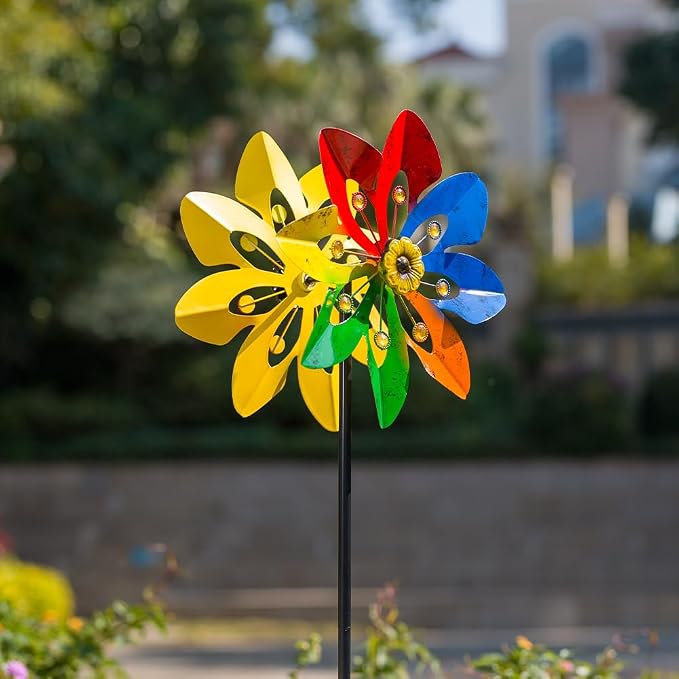Stargarden Outdoor Wind Spinner, 64 * 14.2" Double Wind Sculptures,Colorful Metal Windmill for Garden Patio Yard Decor