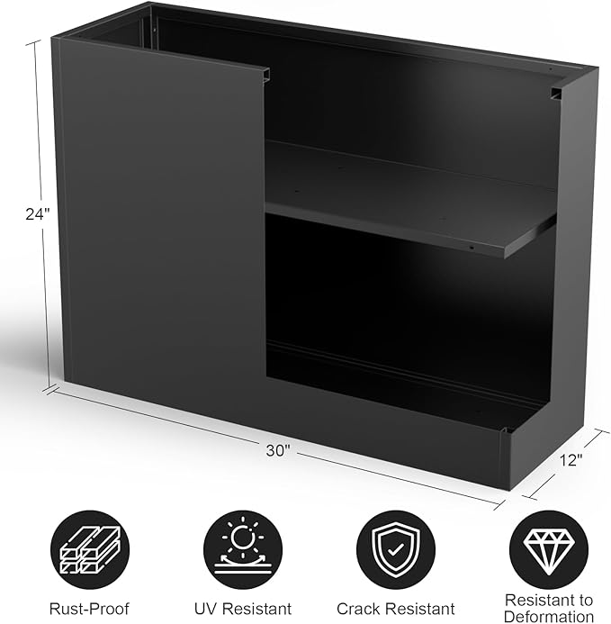 Nessxa Tall Metal Planter Box for Outdoor Plants 30" L x 12" W x 24" H, Heavy Duty Steel Large Planter Box with Removable Insert Shelf, Modern Décor for Tall Plants, Trees, Flowers (Black)