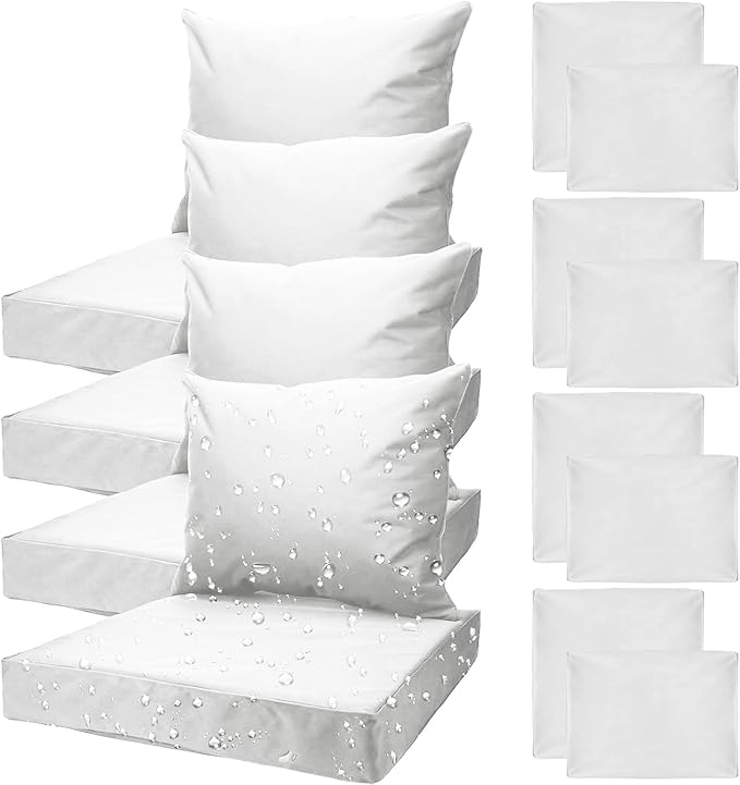 All Smiles White Patio Furniture Replacement Chair Cushion Covers Set of 4 for Waterproof Resistant Outdoor Deep Set Cushion Covers for Seat Yard Garden Deck，24 x 20 Inch, 24 x 24 x 4 Inch