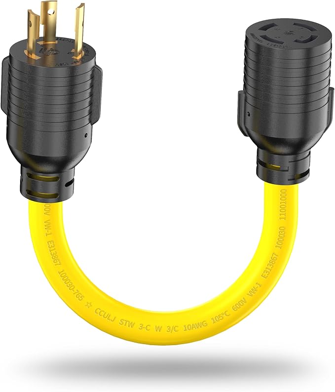 NEMA L5-30P to L14-30R Adapter Cord, 30 Amp 3 Prong to 4 Prong Twist Lock Generator Plug Adapter, Generator Transfer Switch Converter