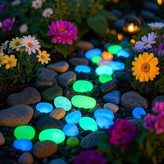Glowing Pebbles for Garden Outdoor, Garden Glow Rocks, 4.4 Lbs | 1200PCS garden glow rocks, non-toxic for hours of steady glow, perfect for landscaping, patio,fish tank and garden decoration