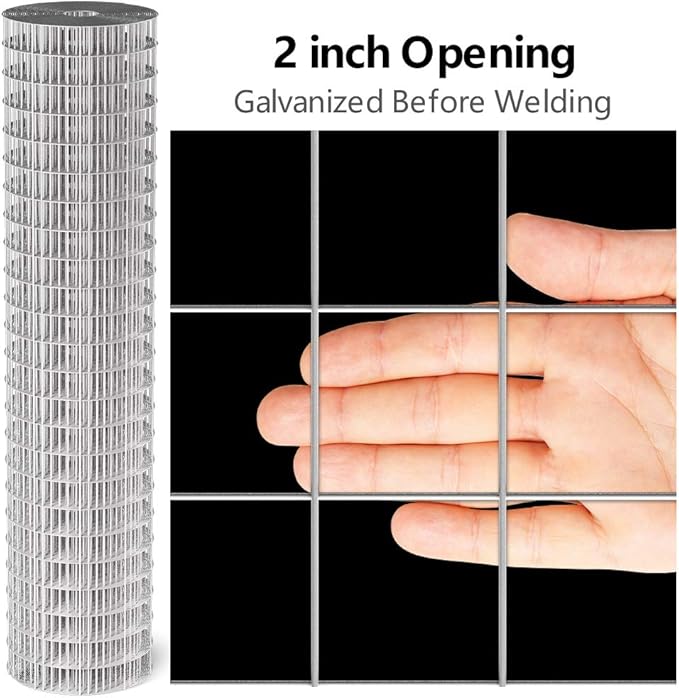 AMAGABELI GARDEN & HOME Hardware Cloth 48inch x 50ft 2inch Galvanized Before Welding Square Openings Wire Mesh Fence Roll for Vegetables Garden Netting Chicken Coop Animal Enclosure