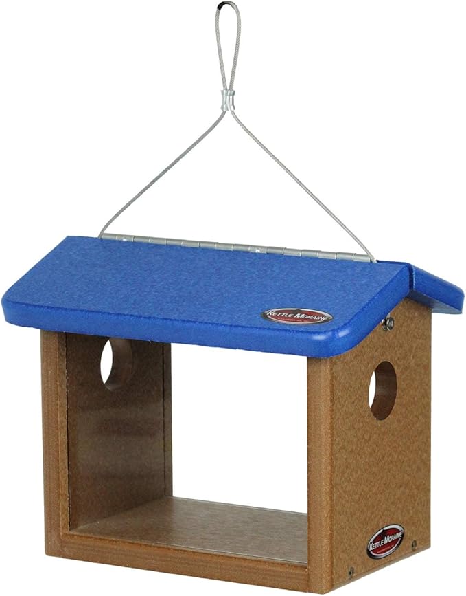 Kettle Moraine Recycled Bluebird Mealworm Feeder Hang or Mount (Blue, Cedar)