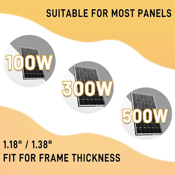 Solar Panel Mounting Brackets, Roof Mount Kit, Rails and Clamps Included for Thickness 1.18”-1.38”,2pcs in A Row Assembly on Tin, Flat and Sheet Rooftop, Aluminum Alloy