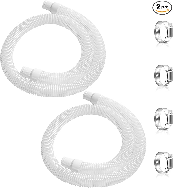 2 Pack 1.25×59in EVA Pool Professional Hoses with 2026 Upgrade Flexible Tube Head and 4 Metal Clamps for Above Ground Pools Pump Replacement Hose Pool Supply for Heavy Duty Hose (White)
