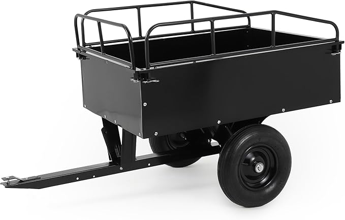 Garvee 750 LB Heavy Duty Steel Dump Cart Trailer - 15 Cu Ft Capacity Tow Behind Utility Trailer for ATV, Lawn Tractor, Riding Mower - Removable Tailgate & Raised Side Rails, Black