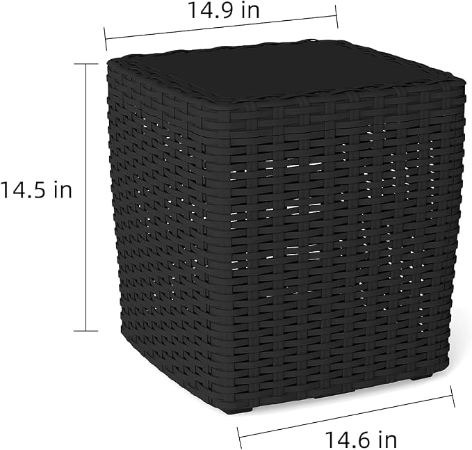 14 Gallon Outdoor Storage Box, Faux Rattan Deck Box with Removable Lid & Lockable Feature, All-Weather Waterproof Storage Bench for Poolside, Garden Tools Delivery Packages, Black