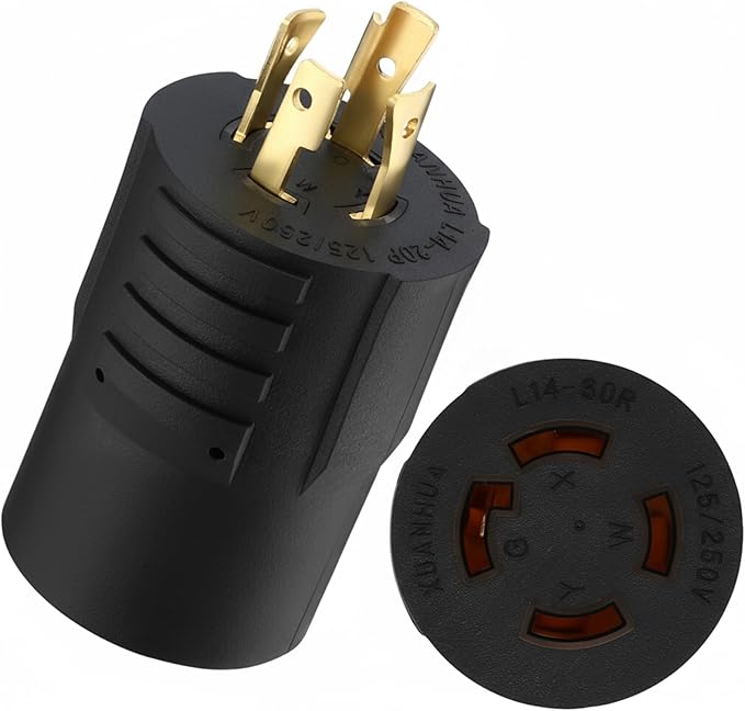Kanayu NEMA L14-20P to L14-30R 20Amp to 30Amp Generator Adapter4 Prong Locking Generator 20Amp Male Plug to 30Amp Female Receptacle Adapter(Black)