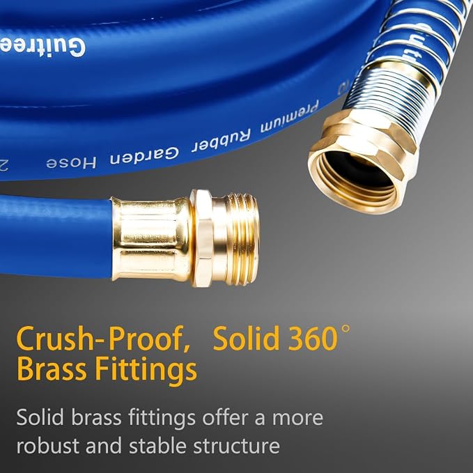 Guitrees 50FT 3/4 Heavy Duty Rubber Garden Hose - 200psi Working, 1000psi Burst - Hot/Cold Water - Five-Layered Braiding for Durability - Versatile for Gardening, Agriculture, Construction(Blue)