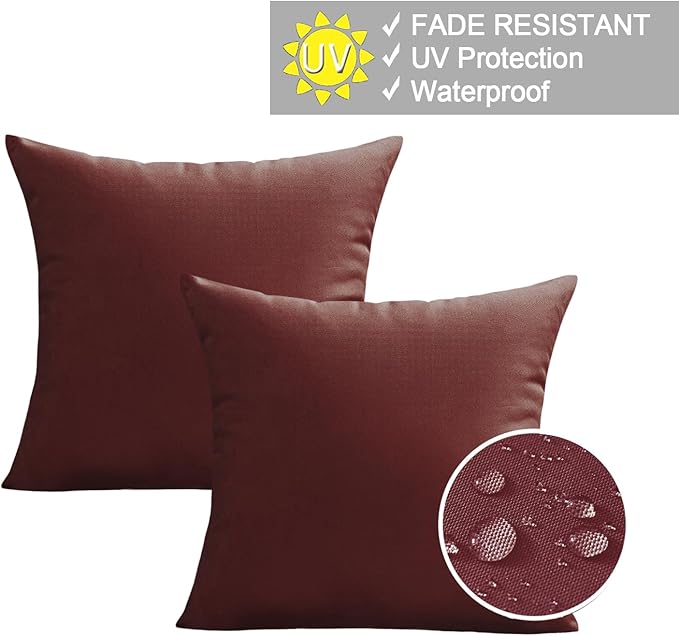 VAKADO Outdoor Waterproof Throw Pillow Covers 24X24 Set of 2 Decorative WineRed Patio Furniture Cushion Cases Outside Decor for Couch Garden Bench Porch