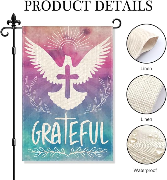 Grateful Peace Dove Garden Flag Double Sided Yard Outdoor Decoration 12x18 Inch, Thankful Autumn Flag, Grateful Fall Jesus Cross Seasona Greeting Garden Banner, Religious Faith Outdoor Banner