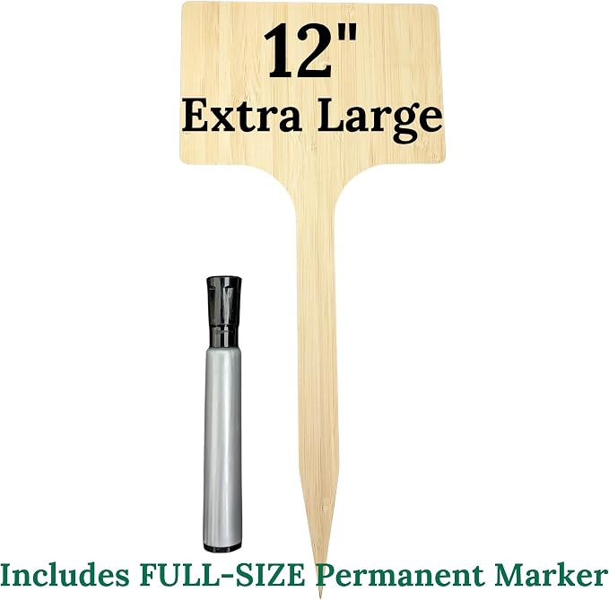 25 Pack 12" Extra Large Bamboo Garden Markers Large Plant Label Tags EasyTo See Bigger Writing Area