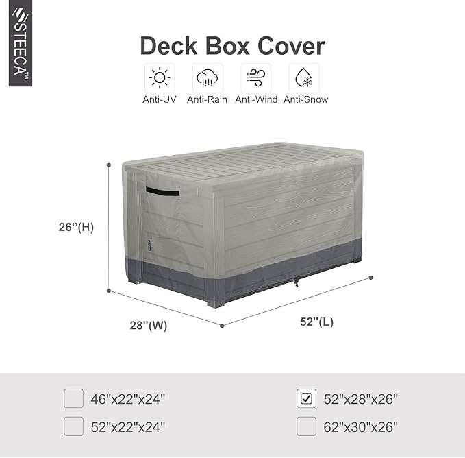 Patio Deck Box Cover Waterproof Outdoor Rectangular Storage Bench Cover 52L x 28W x 26H inch