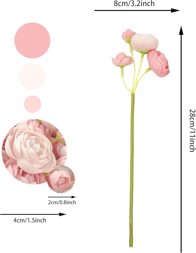 Ranunculus Artificial Flowers 18pcs, Faux Silk Mini Ranunculus Bulk Fake Wedding Filler Flowers for DIY Bouquets Centerpieces Bridal Shower Decorations Arrangements, Dusty Rose