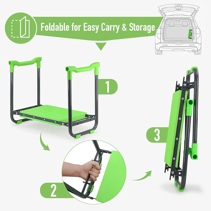 Altdorff Garden Kneeler and Seat Heavy Duty with 10.2” Wider Soft Pad, Portable Folding Stool for Gardening with Extra Hand Pruner, Sturdy Garden Kneeling Bench for Senior Help Stand, Green