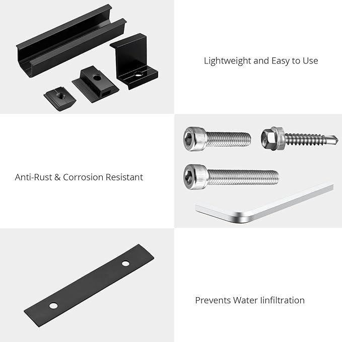 Anbte Solar Panel Mounting Brackets, Included 10 x 4.72 in Rails + 4 end Clamps 40mm + 6 Center Clamps 40mm + 1 Wrench, Aluminum Solar Mounting Kit for 4 Panels, Waterproof, for Roof, RV, Boat, Black
