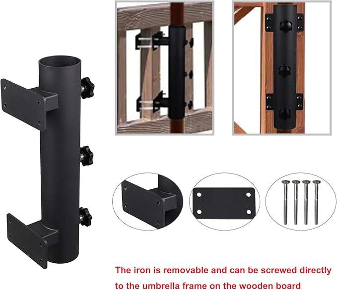 Patio Umbrella Holder Outdoor Deck Mount Umbrella Holder Heavy Duty Umbrella Clamp Hand-Turn Knob Umbrella Base Stand for Deck Railing, Fences，Docks, Courtyard Balcony, Patios