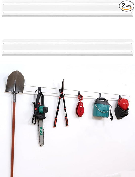 Slat Wall Paneling Garage Tool Organizer Wall Mount 48"L x6"H, 2 Pack, White Slatwall Panels Garage Wall Organizer Heavy Duty, Easy Installation, Garage Storage and Organization Max Load 650LB