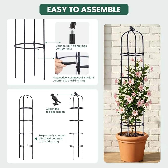Garden Obelisk Trellis for Climbing Plants Outdoor, 6 ft Tall Trellis for Roses Clematis Jasmine Ivy Flower Light Climbing Vines Potted Plant Support, Patio, Yard, Black, 2PCS