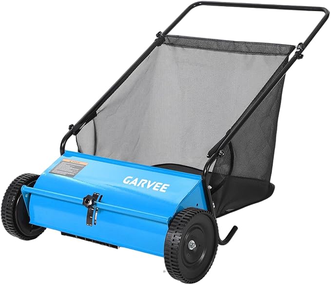26 Inch Push Lawn Sweeper with 7 Cu.ft Hopper Bag, Heavy Duty Walk Behind Yard Sweeper & Leaf Collector, Carbon Steel Push Leaf Sweeper for Garden Grass, Adjustable Brush Height for Patio & Driveway