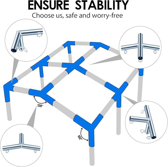 Blulu 15 Pcs 6 Leg Style Carport Canopy Pipe Fittings Low Peak Connectors with Threaded Eyebolts Galvanized Steel Canopy Connectors for 1 3/8 inch Pipe Flower Stands and Greenhouse Frames Awnings