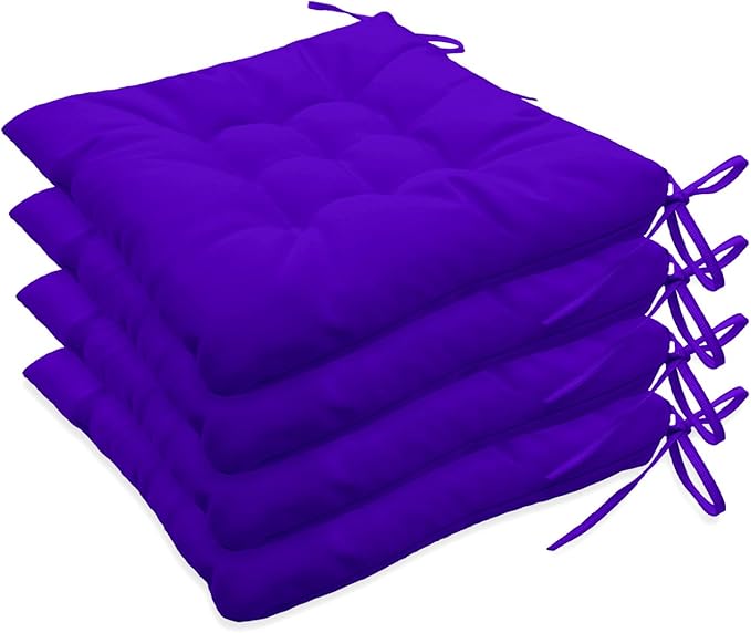 Outdoor Indoor Tufted Chair Cushions, Seat Cushions with Ties, Chair Pads Waterproof for Porch Kitchen Office Garden Purple 16" x 16", Set of 4