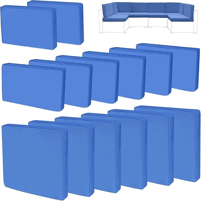 14Pieces Patio Cushion Covers Replacement Outdoor Couch Cushions Covers Splashproof Sofa Slipcovers Set with Zippers,Patio Furniture Protector Cover Only(Blue, 23.6×23.6×3.35 inches)