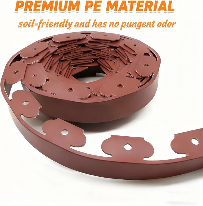 Landscape Edging 2in x 66FT Garden Edging Kit with 120 Spikes (66feet-Brown)