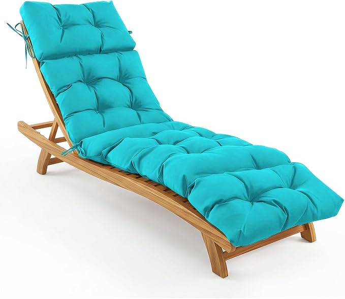 Outdoor Chaise Lounge Cushions 75.1x22.8x4.7 Inch, Waterproof Lounge Chair Cushions for Pool, Patio, Deck, Lawn, Fade Resistant Lounge Cushions for Outdoor Furniture with Ties, Teal