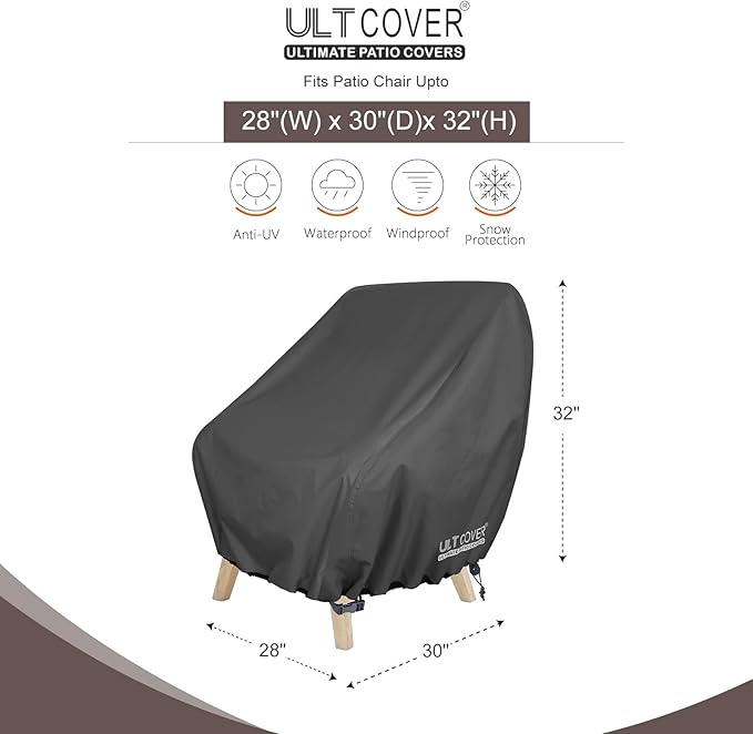 ULTCOVER Waterproof Patio Chair Cover – Outdoor Lounge Deep Seat Single Lawn Chair Cover 2 Pack Fits Up to 28W x 30D x 32H inches, Black