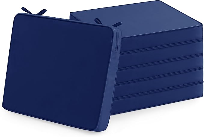 Summsun Outdoor Chair Cushions Set of 6: Waterproof & Fade Resistant Seat Cushion for Patio Furniture - 19 x 19 x 2 Inch Chair Pads with Ties and Hidden Zipper - Patio Chair Cushion Replacement, Navy