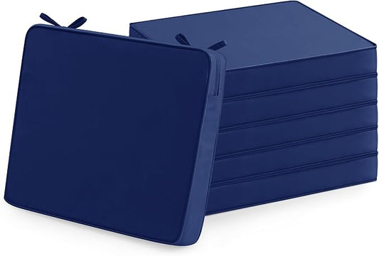 Summsun Outdoor Chair Cushions Set of 6: Waterproof & Color Fastness Seat Cushion for Patio Furniture - 22 x 22 x 3 Inch Chair Pads with Ties and Hidden Zipper - Patio Chair Cushion Replacement, Navy