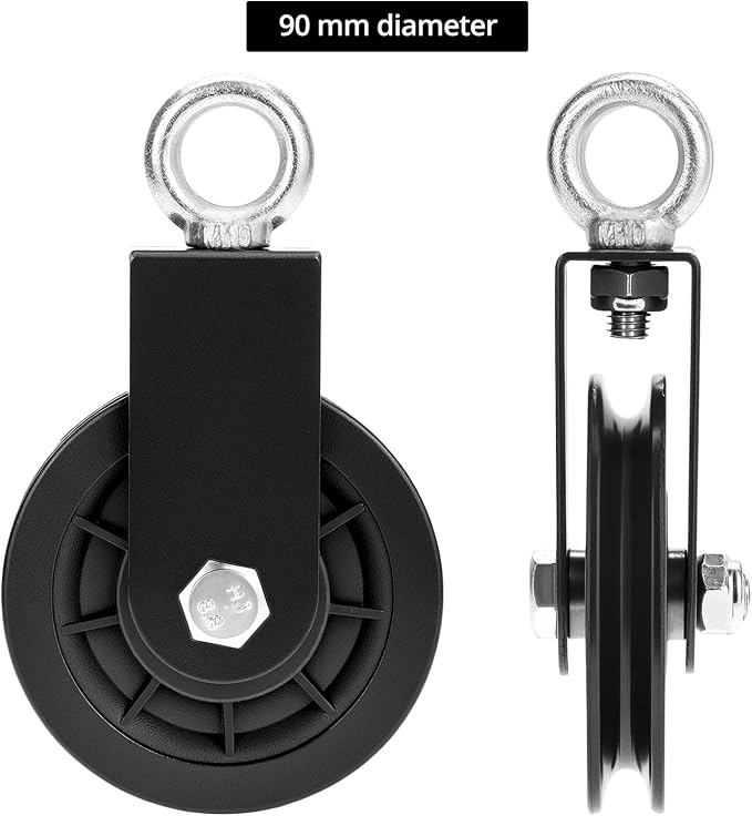 QWORK Gym Pulley Wheel Set, 2 Sets Cable Pulley with Swing Strap Carabiner – 330 lbs Capacity