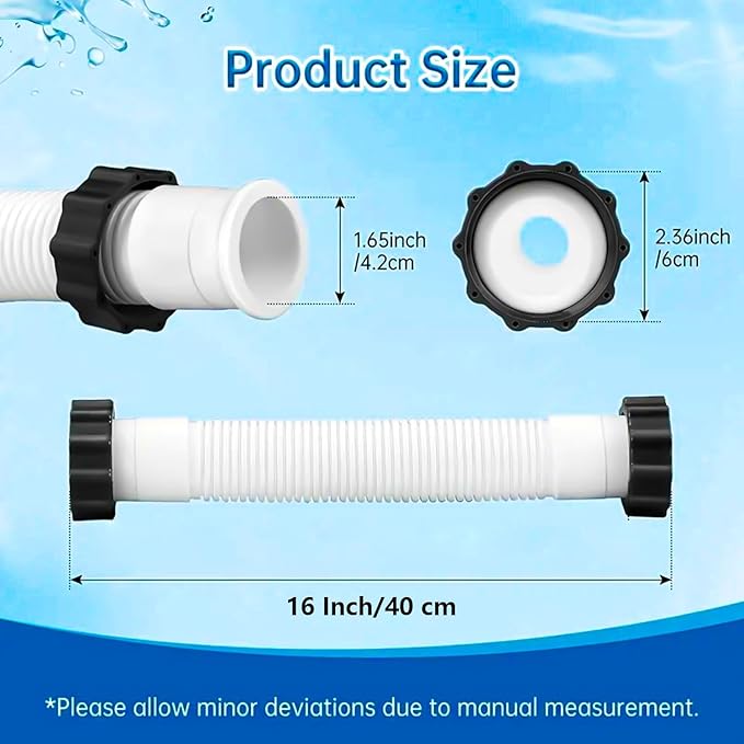 1-1/2 Inch 11535 Replacement Pool Hose for above ground pools - 1.5" Pool Sand Filter Pump Hose for Intex Sand Filter Pumps & Saltwater Systems 26371CA 26371EH 28647EG (White -1 Pack)