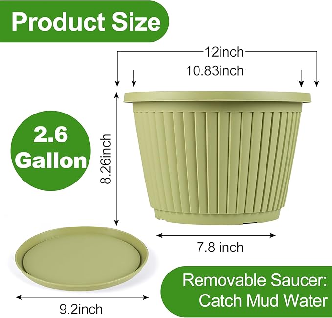 12-inch-Planters-for-Outdoor-Plant，Plastic Indoor Flower Pots with Drainage Holes & Saucer，4 Packs Decorative Garden Pots for Plantfor Home Porch Decor